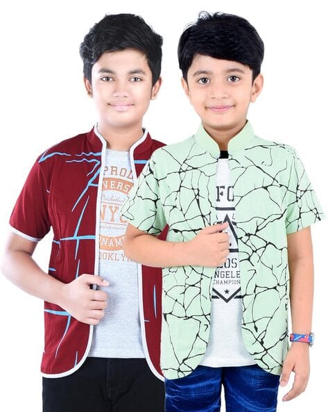 Pack of Typographic Round-Neck T-Shirt with Attached Shrug