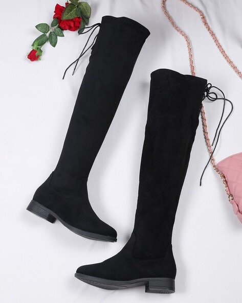 Flat heeled knee high boots best sale