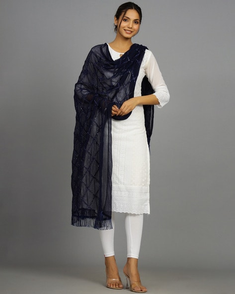 Women Embroidery Dupatta with Tassels Price in India