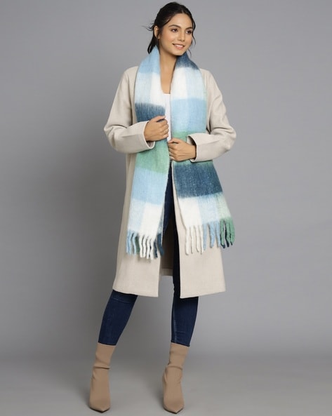 Women Colourblock Scarf with Tassels Price in India