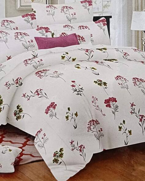 SIGNATURE Floral Print Cotton King-Size Bedsheet with Pillow Covers