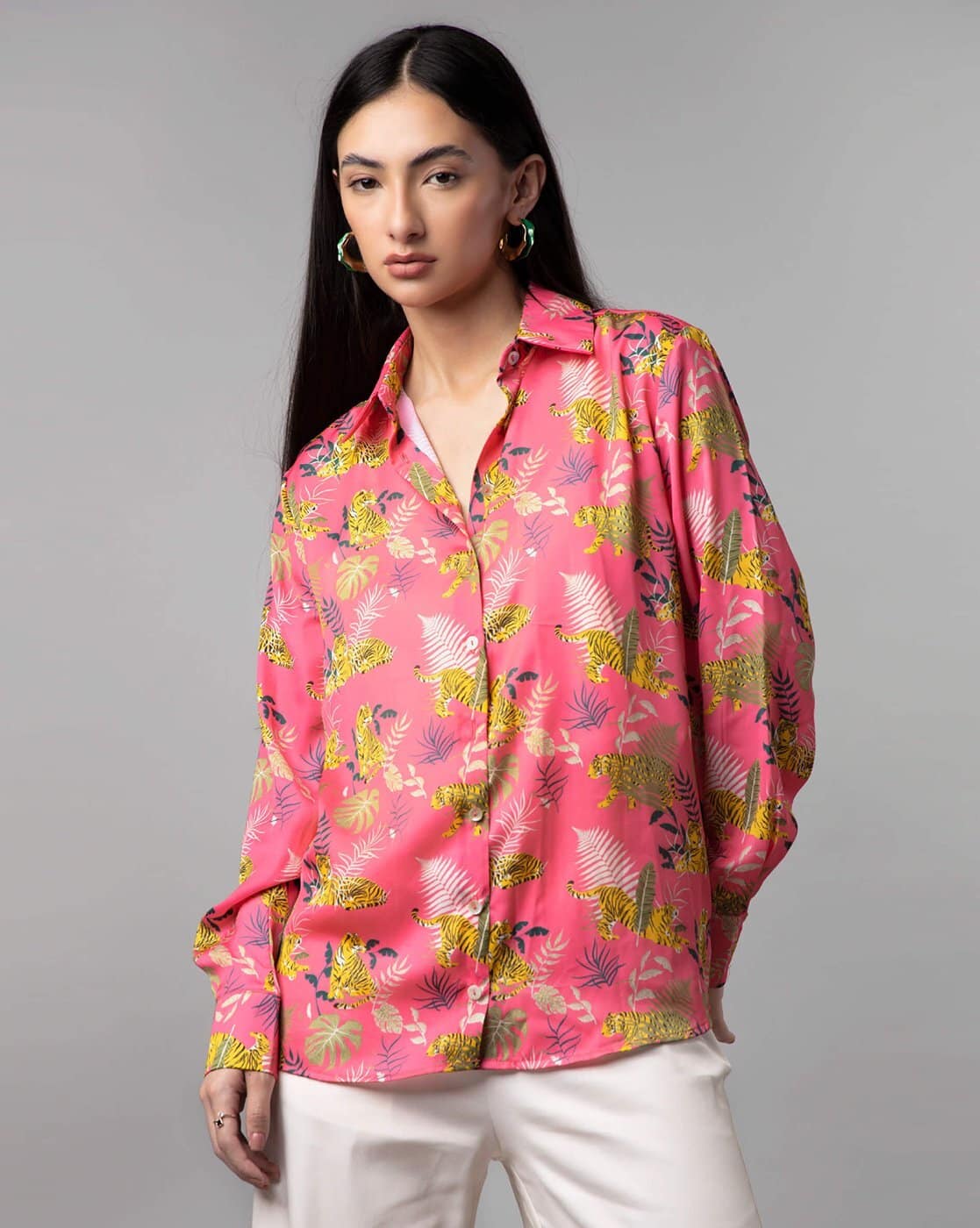 50s ROBROY PRINT NEL SHIRT gray × pink 50s ROBROY PRINT NEL SHIRT gray × pink