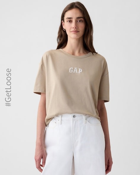Logo Print Slub T-Shirt with Short Sleeves