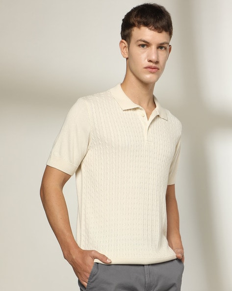 Men Knitted Slim Fit Polo T-Shirt