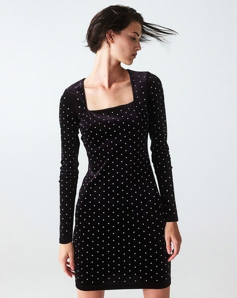 h&m black polka dot dress Marlene Black Flared Lace Maxi Dress