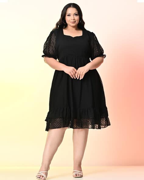 Midi Dress Plus Size Lbd With Sleeves Little Black Black Fit And Flare  Dress Plus Size Black Dress Women's Plus Size Fit And Flare Dresses  Women Fit