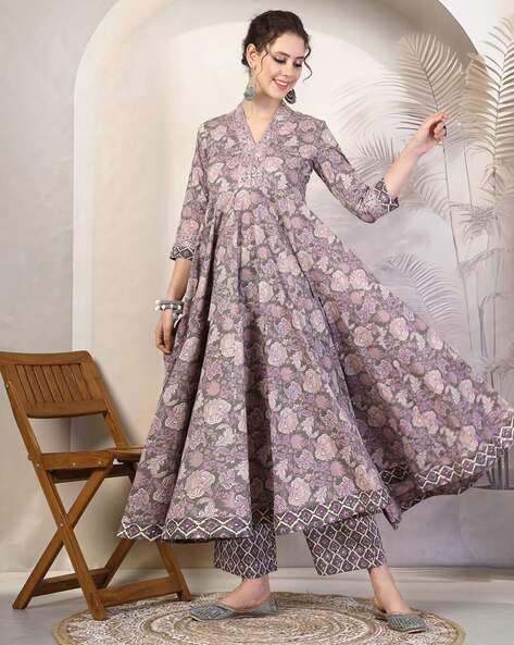 Women Floral Print Flared Kurta Suit Set