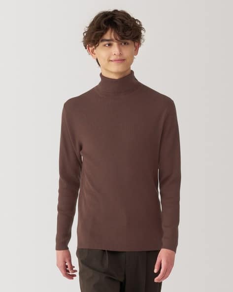 Mens Turtleneck Muji Mock Neck Sweater Washable High-Gauge Turtle