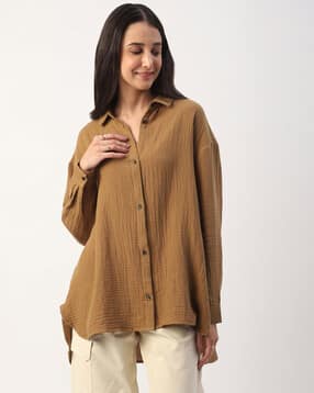 vastrado Women Oversized Fit Cutaway Collar Shirt-picture-44