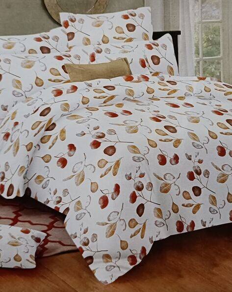 SIGNATURE Leaf Print Cotton King-Size Bedsheet with Pillow Covers