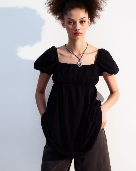 h&m black babydoll dress Long Sleeve Smocked Babydoll Dress