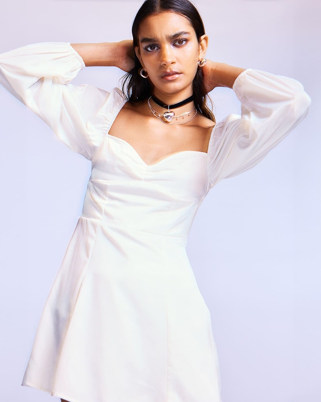 h&m white satin dress