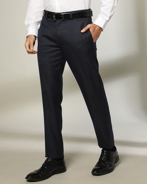 Men Slim Fit Flat-Front Trousers