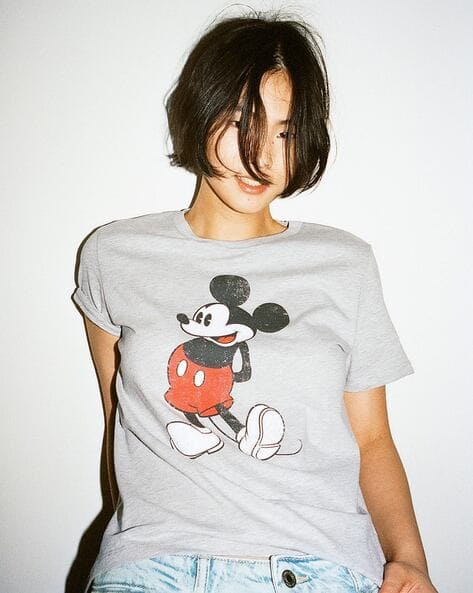 Women Mickey Mouse Print Regular Fit T-Shirt