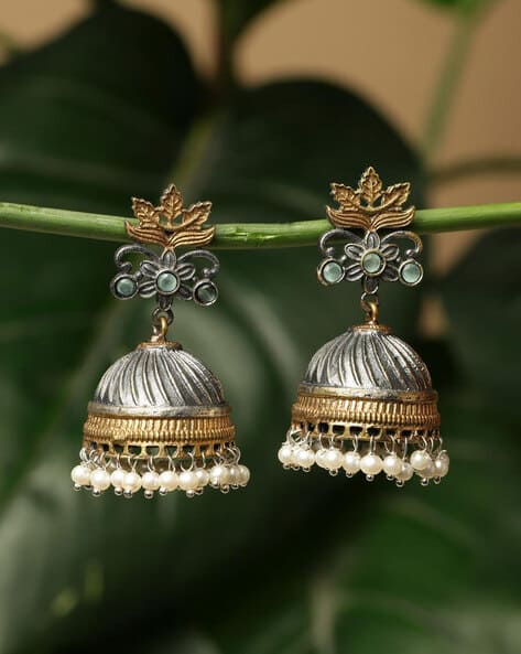 Women Gold-Plated Stone-Studded Jhumka Earrings