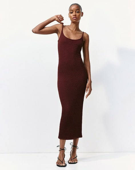 princess polly baby blue dress Ruched & Ready sculpted semi sheer mesh high neck sleeveless bodycon maxi  dress in burgundy main image 1