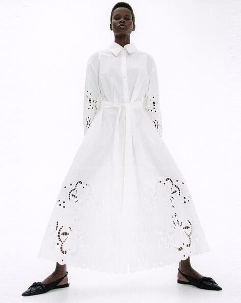 h&m broderie anglaise shirt dress Broderie-anglaise cotton shirt dress