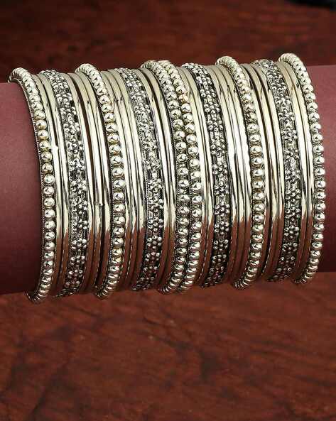Oomph Women Set of 32 Silver-Plated Oxidised Bangles