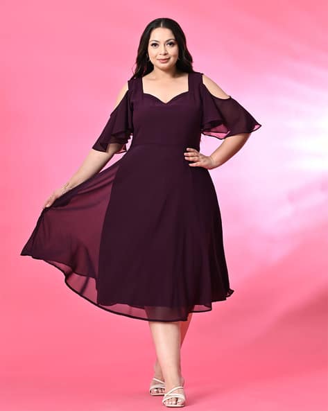 slim fit dress slacks Purple Fit And Flare Dress Short Sleeve V-neck main image 0