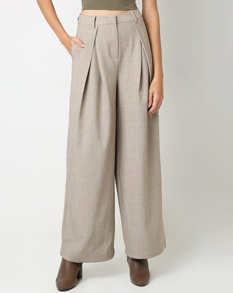Women Straight Fit Box Pleated Pants