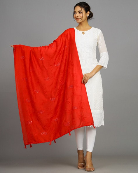 Embroidered Dupatta with Tassels Price in India