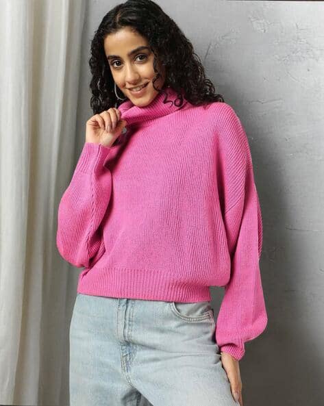 Buy RIO BASIC Women Ribbed Turtleneck Pullover Online | Ajio.com