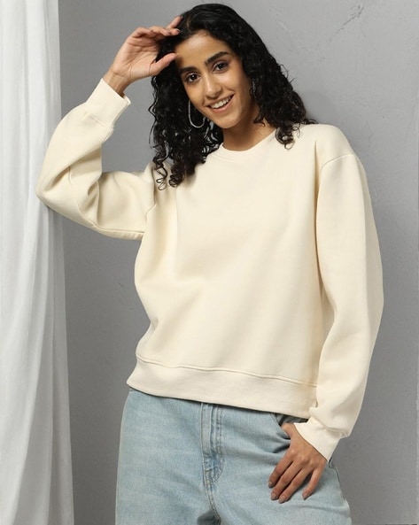 Women Regular Fit Sweatshirt with Drop-Shoulder Sleeves