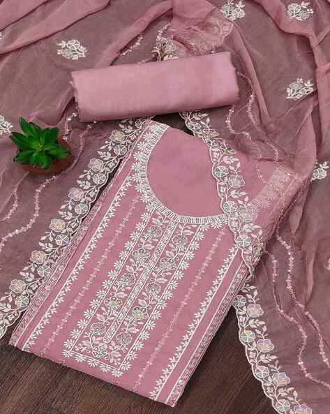 Women Embroidered Unstitched Dress Material Price in India