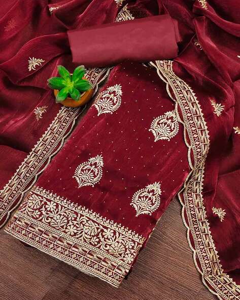 Women Embroidered Unstitched Dress Material Price in India