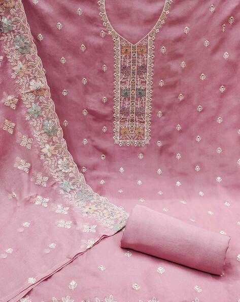 Women Embroidered Unstitched Dress Material Price in India