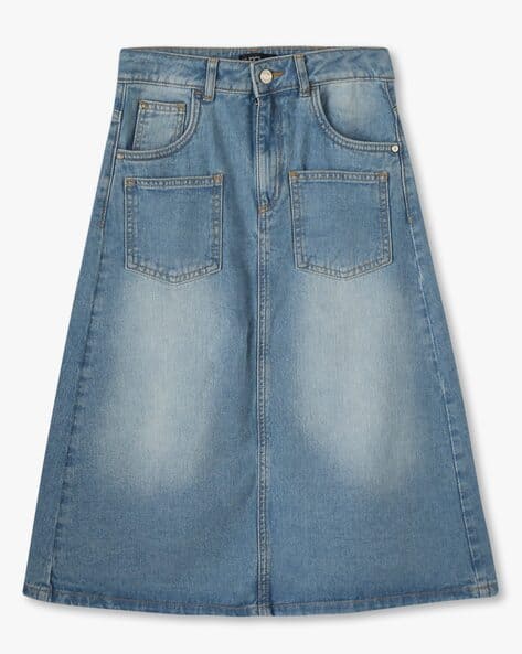 Girls Stone-Wash A-Line Denim Skirt