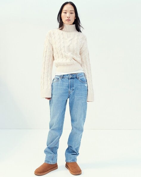 Cable Knit Loose Knit Sweater H&m Turtleneck Wool Sweater