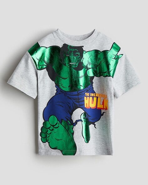 Boys Hulk Print Loose Fit Cotton T-Shirt