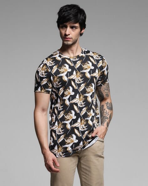 Jack & Jones Men Floral Print Regular Fit Cotton Crew-Neck T-Shirt