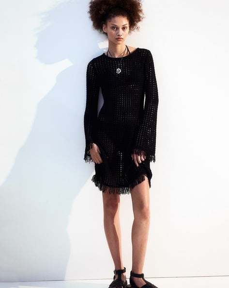 Buy H&M Women Fringe-Trimmed Hole-Kni... Online | Ajio.com