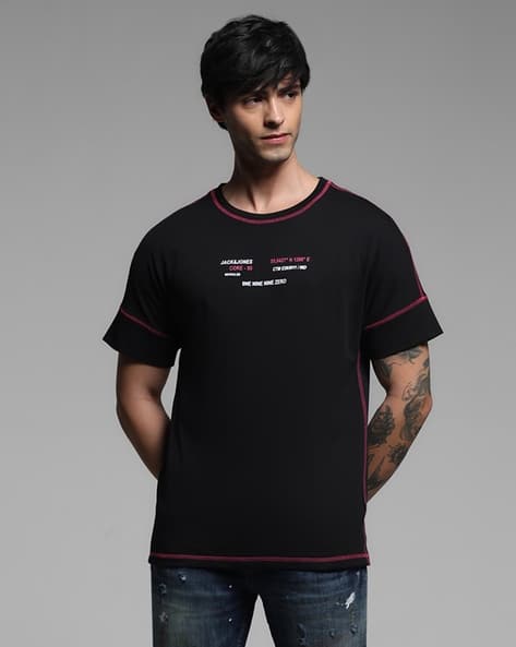 Jack & Jones Men Regular Fit Crew-Neck T-Shirt with Brand Print