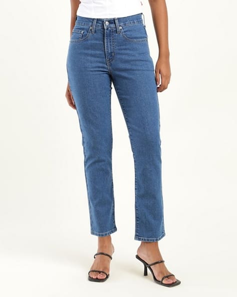Women Mid-Rise Straight Fit Slim Mid-Wash Jeans