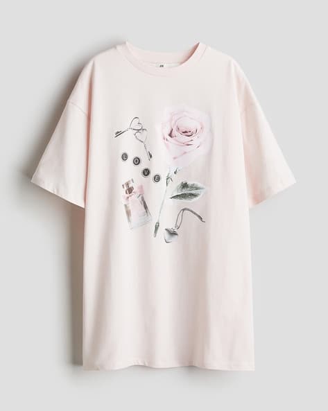 Girls Printed Oversized Short Sleeve Round Neck T-Shirt