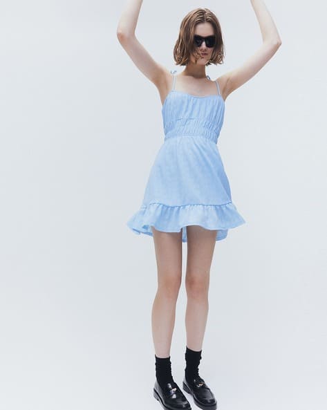 Buy H&M Women Smocked-Waist Textured Dress Online | Ajio.com