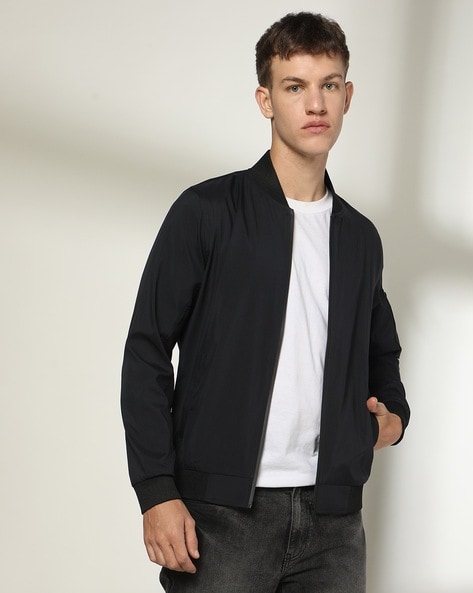 Men Regular Fit Zip-Front Bomber Jacket