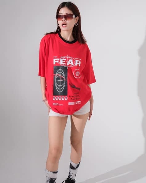 Women Graphic Print Oversized Crew-Neck T-Shirt