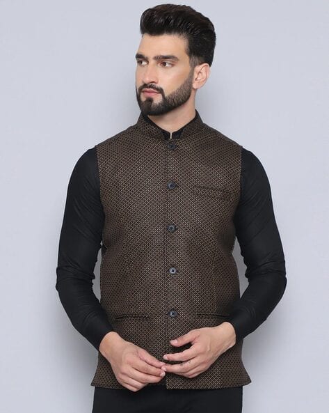 Men Tailored Fit Mandarin-collar Waistcoat