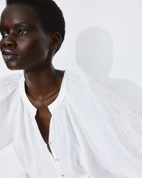 high low white blouse