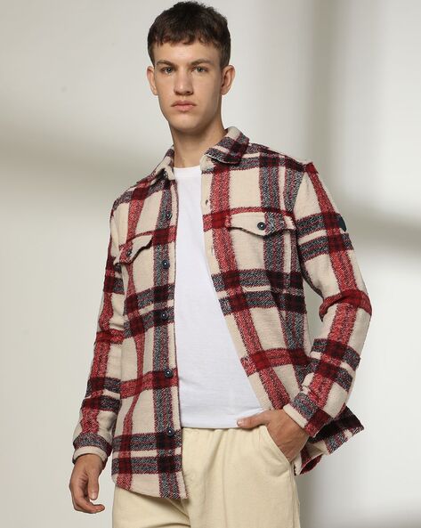 Men Plaid Check Slim Fit Jacket