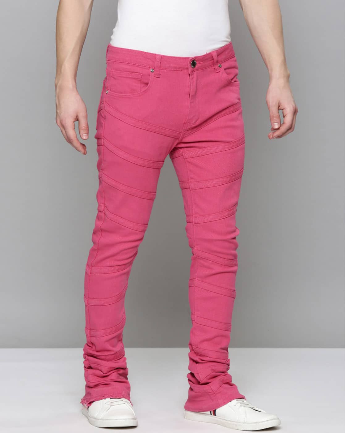 Men Wear Pink Jeans Men Wear Pink Jeans Men's Dark Pink Loose