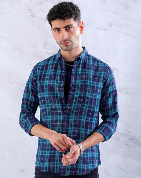 Buy Navy Blue Sea Green Shirts for Men by Hardsoda Online