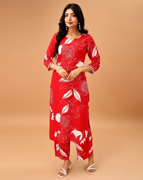 Women Floral Print Straight Kurta Set