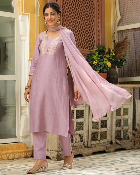 Women Embroidered Straight Kurta Set Price in India