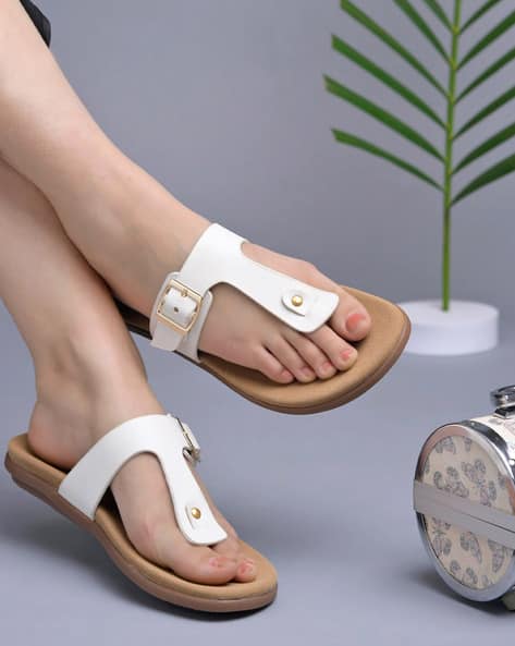 Buy White Flat Sandals for Women by Shoetopia Online