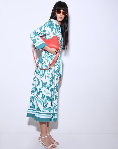 green emerald velvet dress VERO MODA Green Floral Fit & Flare Dress
